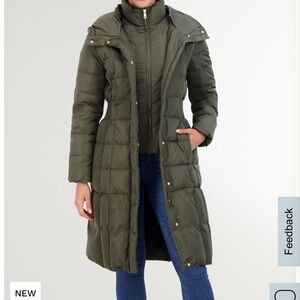 Cole Haan Down Coat olive green color. EXCELLENT, like new condition